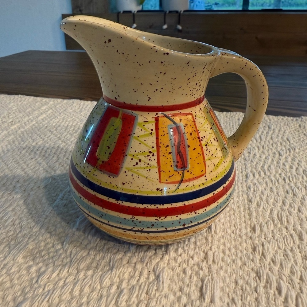 Pfaltzgraff Cream and‎ Red Ceramic Art Small Pitcher